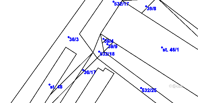 Parcela st. 532/18 v KÚ Záhoří, Katastrální mapa