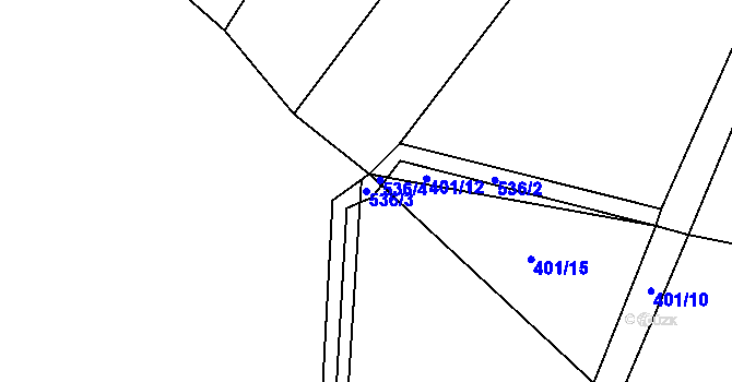 Parcela st. 536/3 v KÚ Záhoří, Katastrální mapa