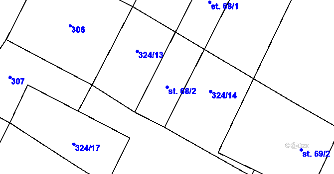 Parcela st. 68/2 v KÚ Záhoří, Katastrální mapa