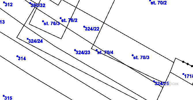 Parcela st. 70/4 v KÚ Záhoří, Katastrální mapa