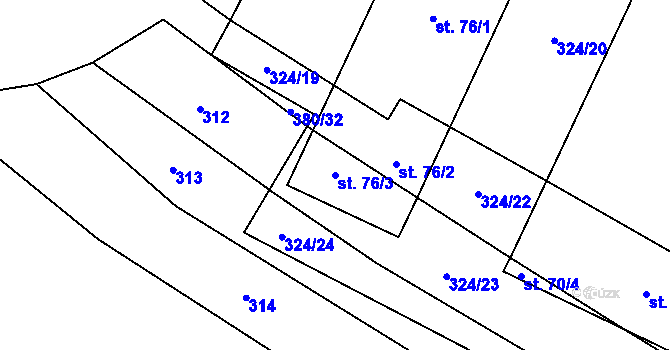 Parcela st. 76/3 v KÚ Záhoří, Katastrální mapa