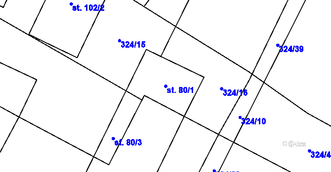 Parcela st. 80/1 v KÚ Záhoří, Katastrální mapa