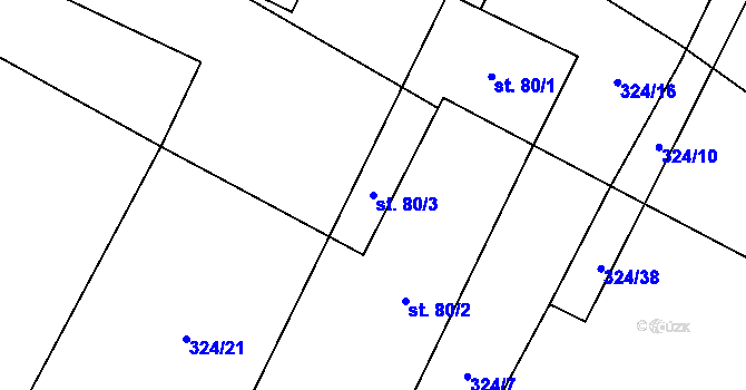 Parcela st. 80/3 v KÚ Záhoří, Katastrální mapa