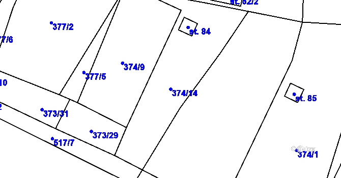 Parcela st. 374/14 v KÚ Záhoří, Katastrální mapa