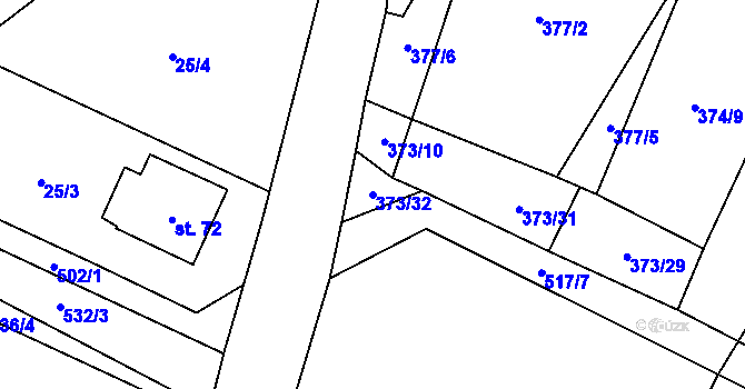 Parcela st. 373/32 v KÚ Záhoří, Katastrální mapa