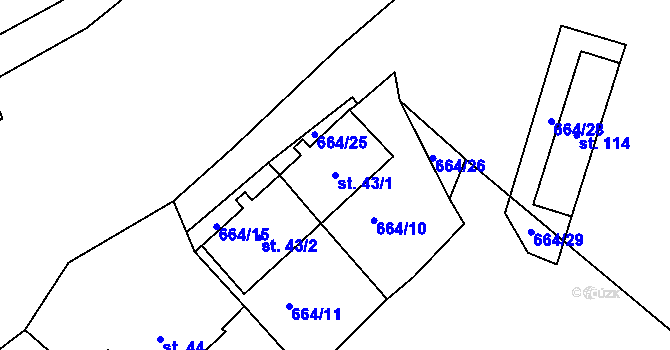 Parcela st. 43/1 v KÚ Plešnice, Katastrální mapa