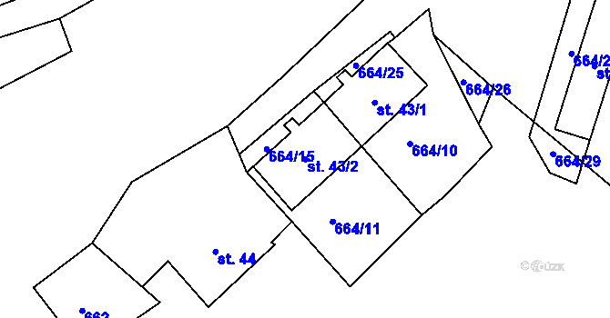 Parcela st. 43/2 v KÚ Plešnice, Katastrální mapa