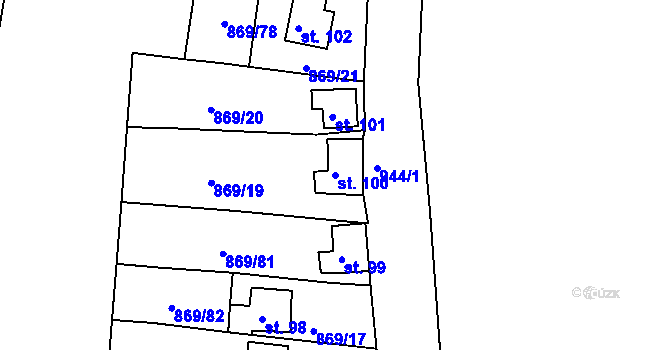 Parcela st. 100 v KÚ Plešnice, Katastrální mapa