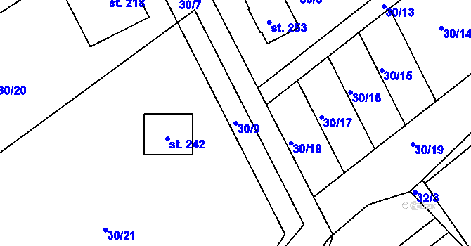 Parcela st. 30/9 v KÚ Plešnice, Katastrální mapa