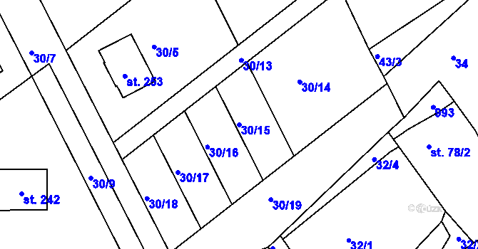 Parcela st. 30/15 v KÚ Plešnice, Katastrální mapa