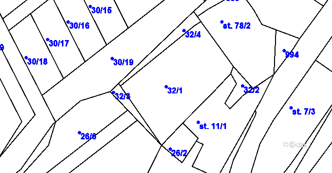 Parcela st. 32/1 v KÚ Plešnice, Katastrální mapa