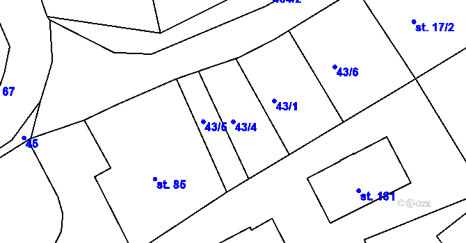 Parcela st. 43/4 v KÚ Plešnice, Katastrální mapa