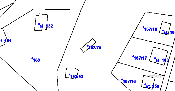 Parcela st. 152/75 v KÚ Plešnice, Katastrální mapa