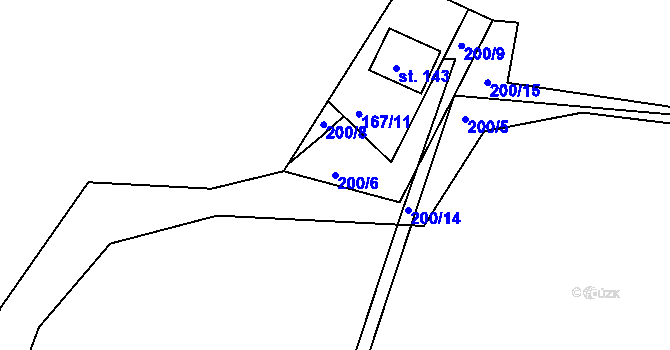 Parcela st. 200/6 v KÚ Plešnice, Katastrální mapa