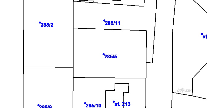 Parcela st. 285/5 v KÚ Plešnice, Katastrální mapa