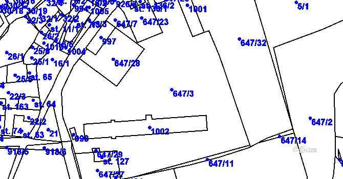 Parcela st. 647/3 v KÚ Plešnice, Katastrální mapa