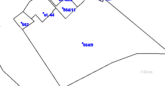 Parcela st. 664/9 v KÚ Plešnice, Katastrální mapa