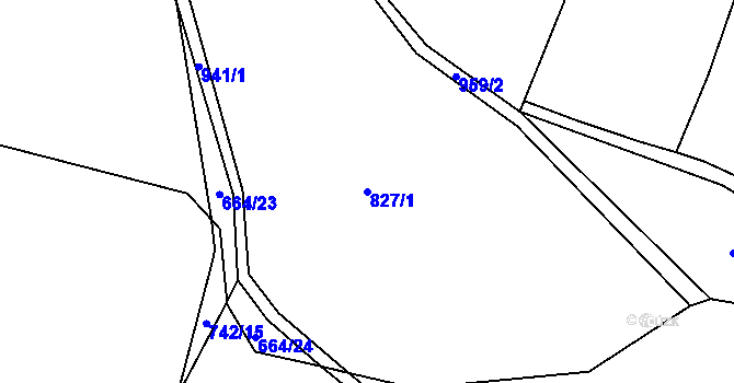 Parcela st. 827/1 v KÚ Plešnice, Katastrální mapa