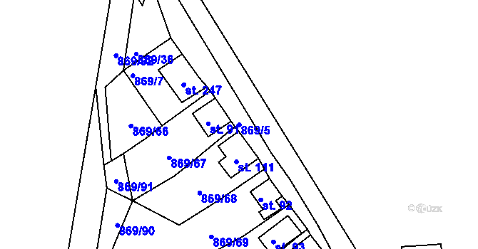 Parcela st. 869/5 v KÚ Plešnice, Katastrální mapa
