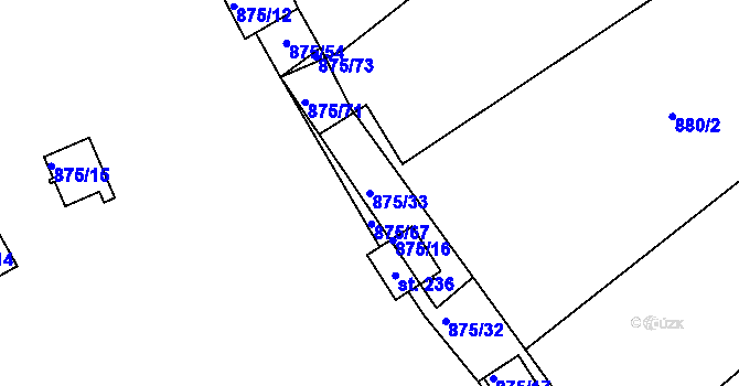 Parcela st. 875/33 v KÚ Plešnice, Katastrální mapa