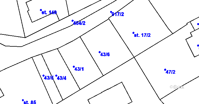 Parcela st. 43/6 v KÚ Plešnice, Katastrální mapa