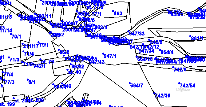 Parcela st. 947/1 v KÚ Plešnice, Katastrální mapa