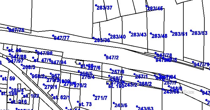 Parcela st. 947/2 v KÚ Plešnice, Katastrální mapa