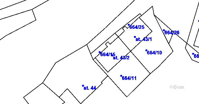 Parcela st. 664/15 v KÚ Plešnice, Katastrální mapa