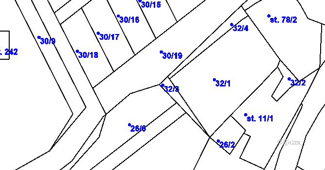 Parcela st. 32/3 v KÚ Plešnice, Katastrální mapa