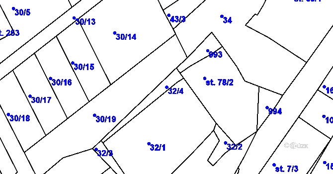 Parcela st. 32/4 v KÚ Plešnice, Katastrální mapa