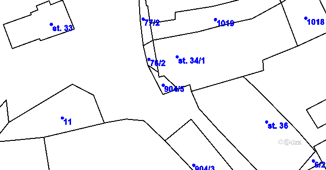 Parcela st. 904/5 v KÚ Plešnice, Katastrální mapa