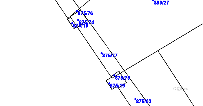 Parcela st. 875/77 v KÚ Plešnice, Katastrální mapa