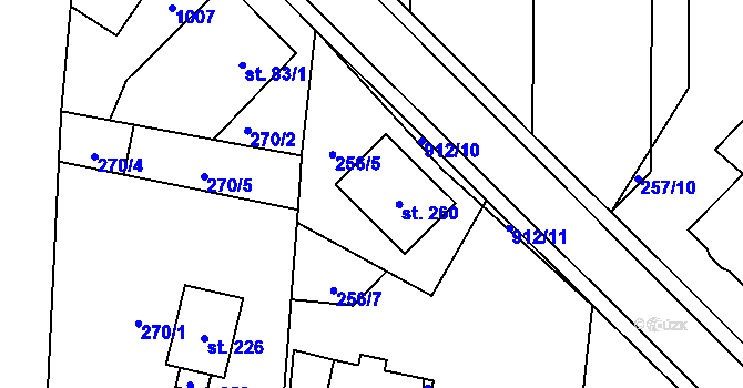 Parcela st. 256/5 v KÚ Plešnice, Katastrální mapa