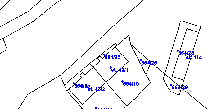 Parcela st. 664/25 v KÚ Plešnice, Katastrální mapa