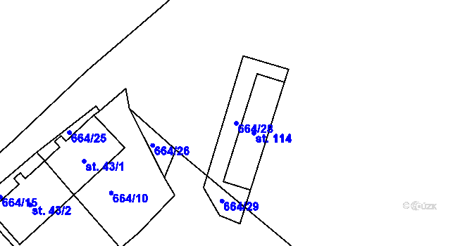Parcela st. 664/28 v KÚ Plešnice, Katastrální mapa