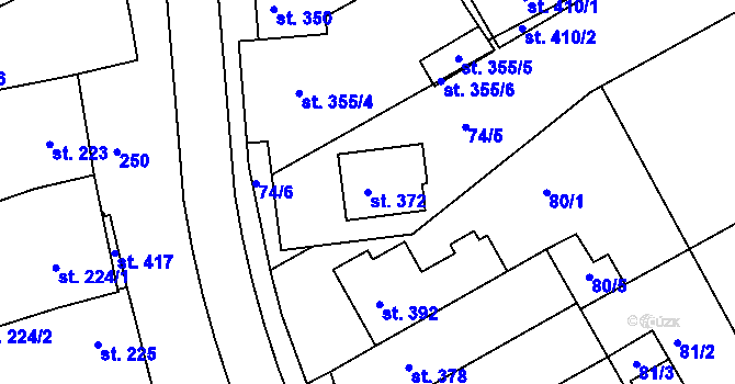Parcela st. 372 v KÚ Plešovec, Katastrální mapa