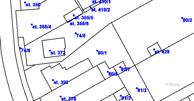 Parcela st. 80/1 v KÚ Plešovec, Katastrální mapa