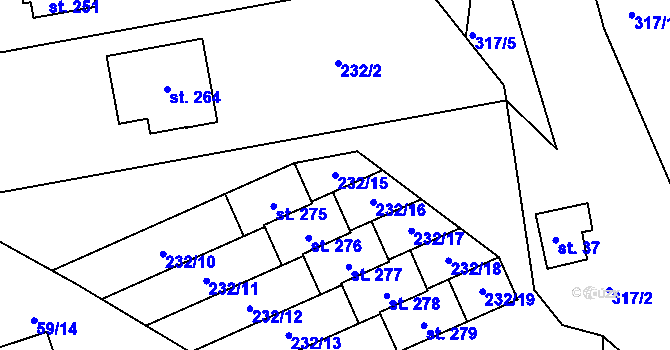 Parcela st. 232/15 v KÚ Pletený Újezd, Katastrální mapa