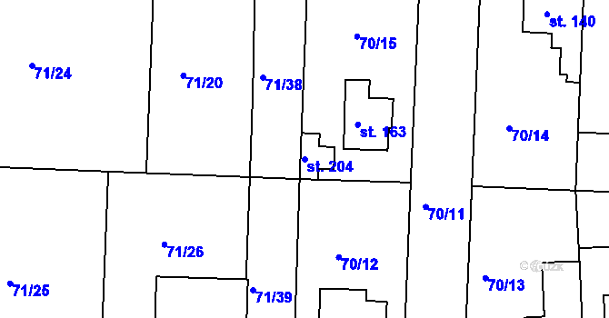 Parcela st. 204 v KÚ Pletený Újezd, Katastrální mapa