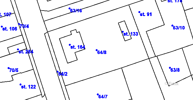 Parcela st. 64/8 v KÚ Pletený Újezd, Katastrální mapa