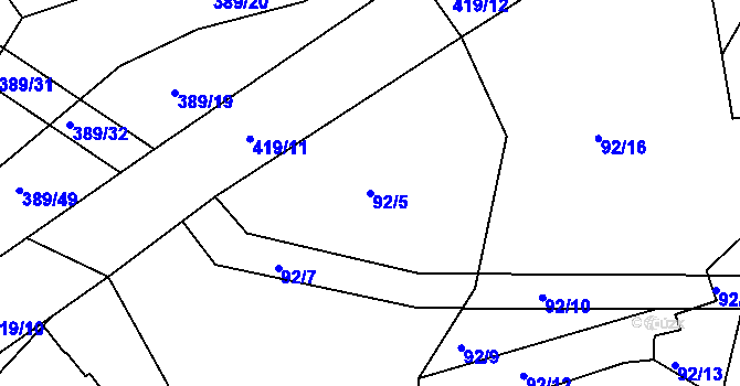 Parcela st. 92/5 v KÚ Plhov, Katastrální mapa