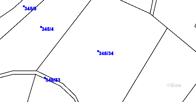 Parcela st. 348/34 v KÚ Plhov, Katastrální mapa