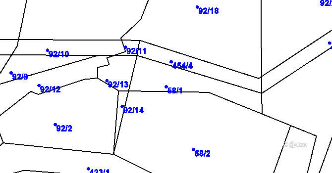 Parcela st. 58/1 v KÚ Plhov, Katastrální mapa