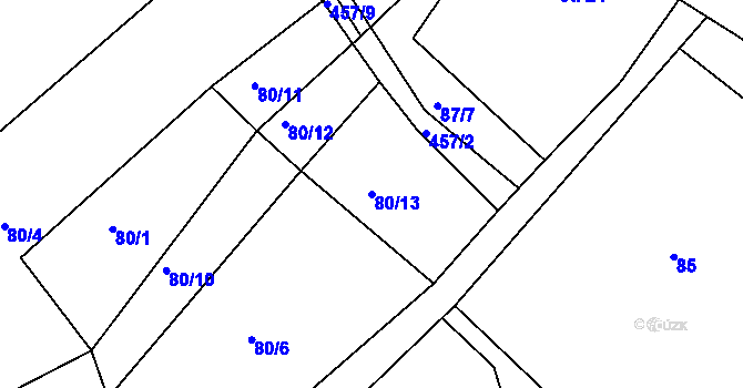 Parcela st. 80/13 v KÚ Plhov, Katastrální mapa