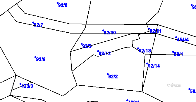 Parcela st. 92/12 v KÚ Plhov, Katastrální mapa