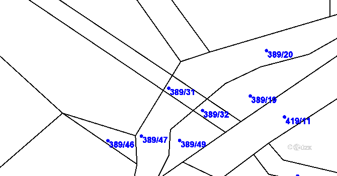 Parcela st. 389/31 v KÚ Plhov, Katastrální mapa
