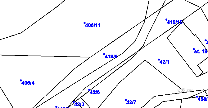 Parcela st. 419/8 v KÚ Plhov, Katastrální mapa