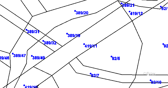 Parcela st. 419/11 v KÚ Plhov, Katastrální mapa