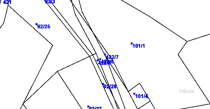 Parcela st. 422/7 v KÚ Plhov, Katastrální mapa