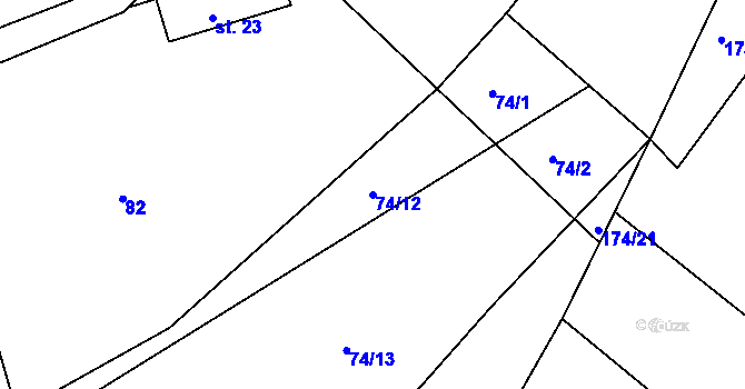 Parcela st. 74/12 v KÚ Plhov, Katastrální mapa